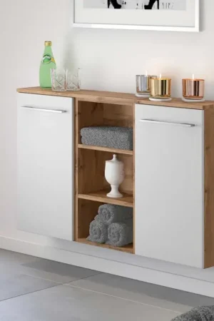 Badkamerkast Sefa 90cm 2 deuren - eik/wit Weekendaanbieding