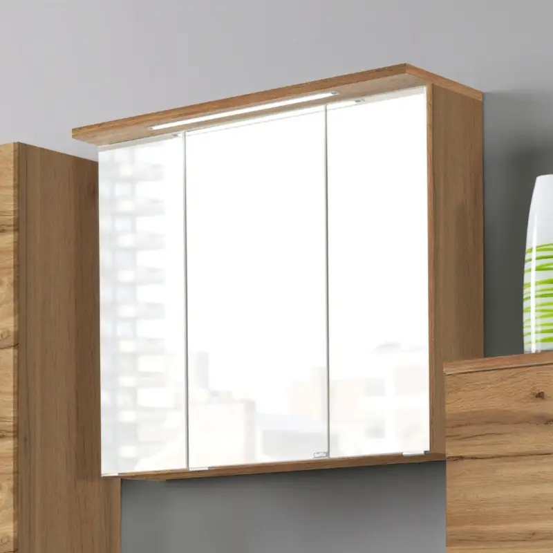 Spiegelkast Bobbi 80cm model 1 3 deuren & ledverlichting - eik Laatste Kans