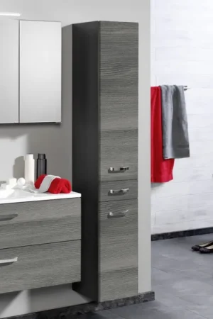 Kolomkast Bobbi hoog 30cm 2 deuren en 1 lade - grafiet/grijze eik Weekendaanbieding