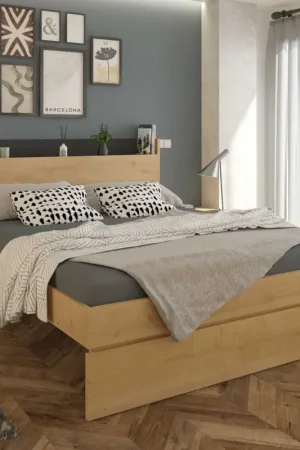 Tweepersoonsbed Sanna 160x200 - lichte eikdecor/ zwart Betaalbaar