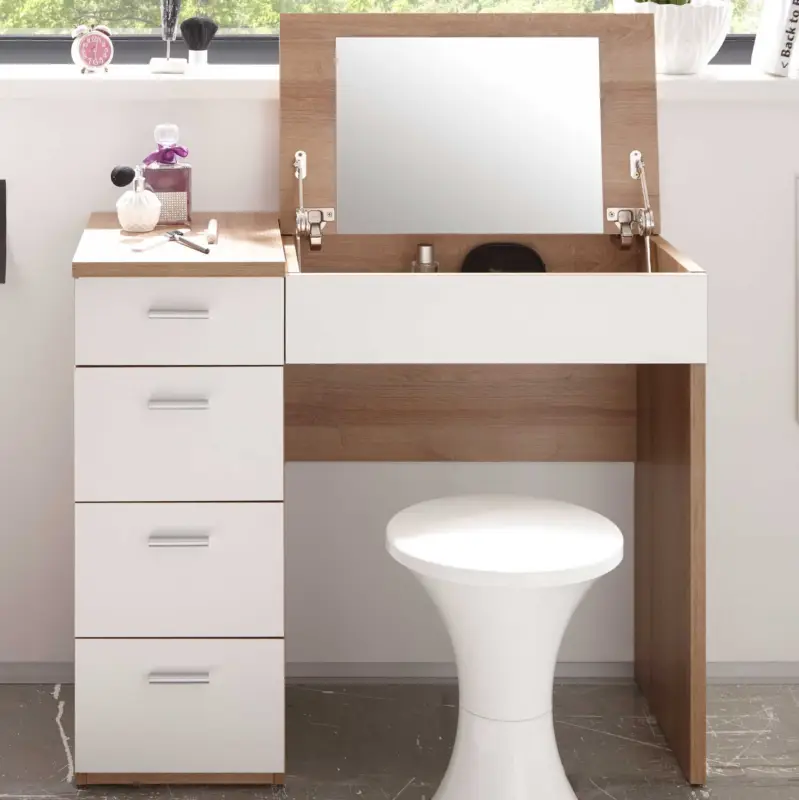 Make-uptafel Loïs 90cm 1 deur & 4 lades - lichte eikdecor/wit Veilige Betaling