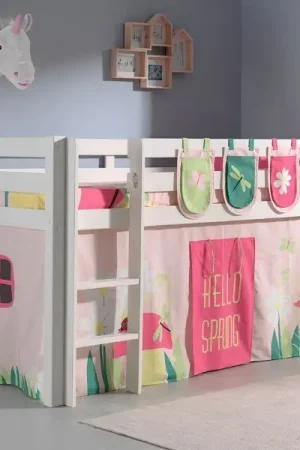 Hoge Kwaliteit Halfhoogslaper Charlotte met bedtent & opbergzakjes Spring - wit