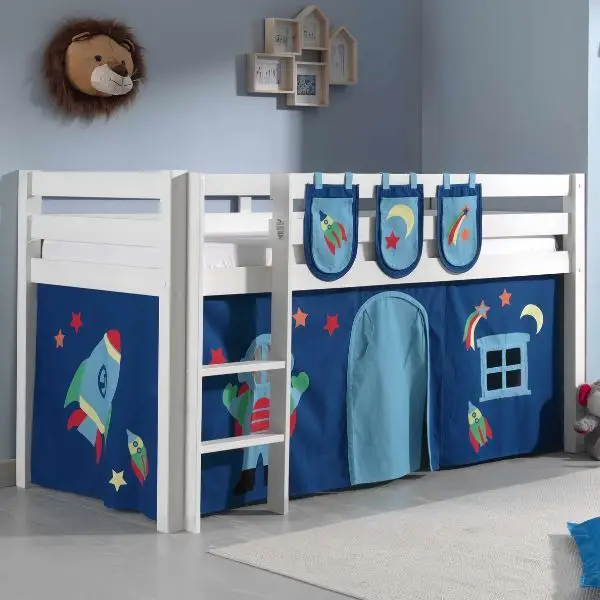 Exclusieve Aanbieding Halfhoogslaper Charlotte met bedtent & opbergzakjes Astro - wit