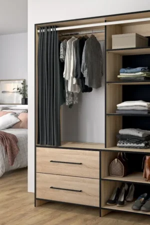 Kledingkast Jungo 122cm 2 lades - eik/zwart Korting