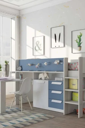 Halfhoogslaper Beau 90x200 met Bureau - Donkerblauw Direct Beschikbaar