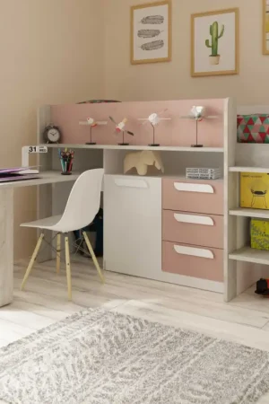 Halfhoogslaper Beau 90x200 met bureau - oudroze Merkproduct