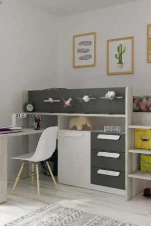 Populair Halfhoogslaper 90x200 cm Beau met bureau en schaduwgrijze afwerking