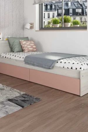 Eenpersoonsbed Kazim 90x200 met opbergruimte - oudroze Beperkte Voorraad