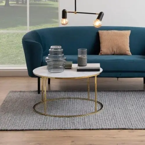 Salontafel Dejan ø80cm - goud/wit marmer Beperkte Voorraad
