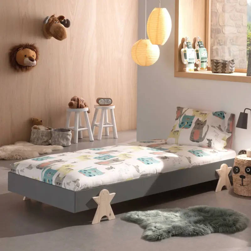 Kinderbed Modulo Smiley 90x200 stapelbaar - antraciet/dennenhout Flitsaanbieding