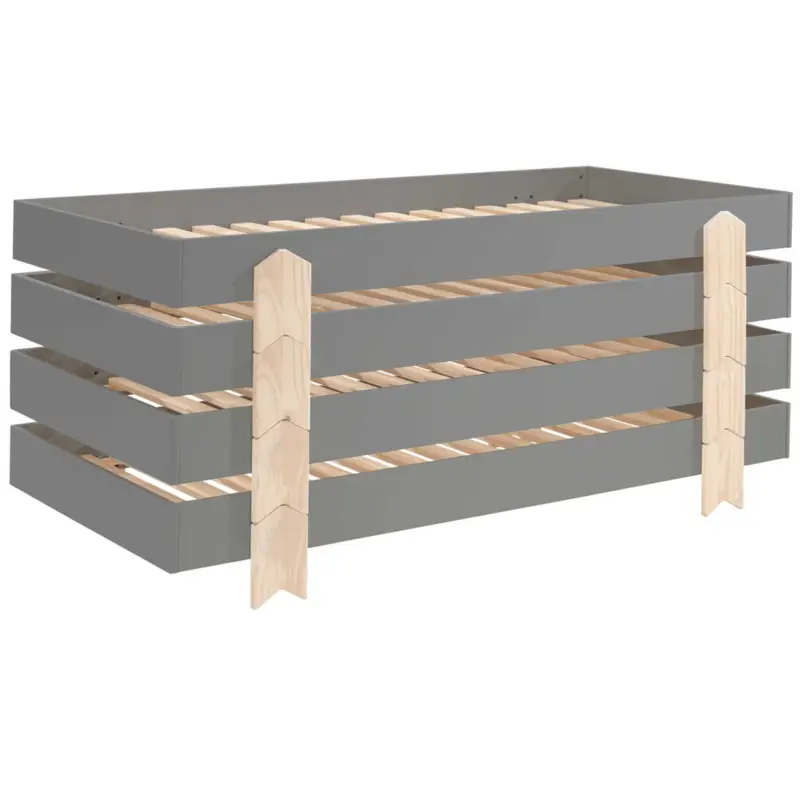 Kinderbed Modulo arrow 90x200 stapelbaar set van 4 - antraciet/dennenhout Koop Online