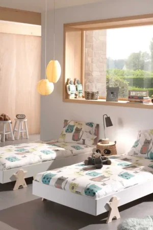Kinderbed Modulo Smiley 90x200 stapelbaar set van 2- wit/dennenhout Dagaanbieding
