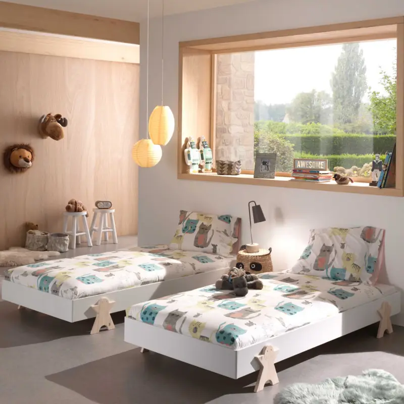 Kinderbed Modulo Smiley 90x200 stapelbaar set van 2- wit/dennenhout Dagaanbieding