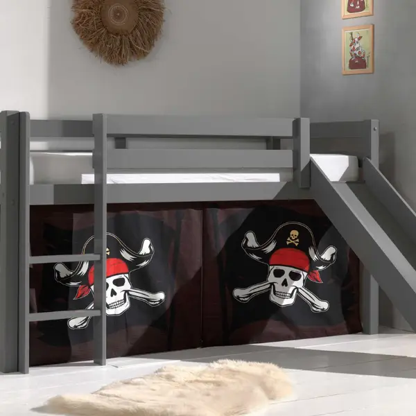Halfhoogslaper met glijbaan Astrid met bedtent Caribbean Pirates - grijs Beperkte Voorraad