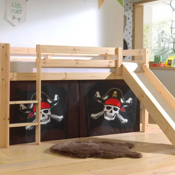Beperkt Aanbod Halfhoogslaper met glijbaan Astrid met bedtent Caribbean Pirates - dennenhout