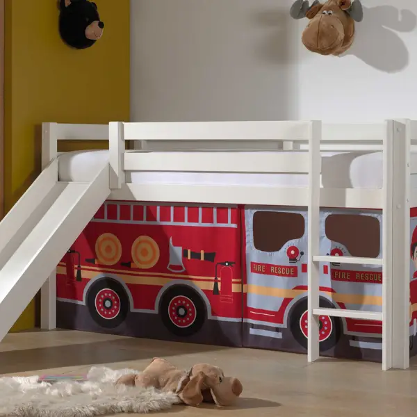 Alleen Vandaag Halfhoogslaper met glijbaan Astrid met bedtent Fire Truck - wit