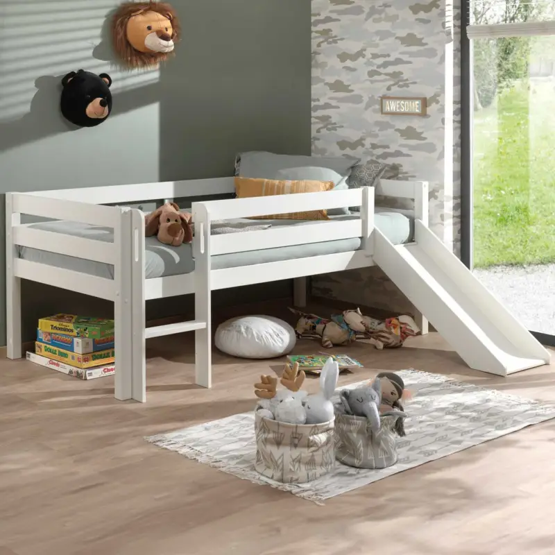 Halfhoogslaper Pip met glijbaan 90 x 200 dennenhout - wit Merkproduct