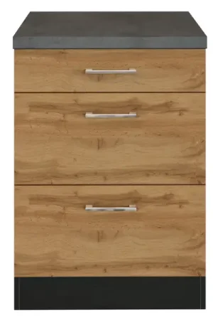 Keukenkast Sorrella 50cm 3 lades - eik/grafiet Beste Prijs