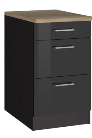 Gecertificeerd Keukenonderkast Ragnar 50cm met 3 lades - antraciet/eik