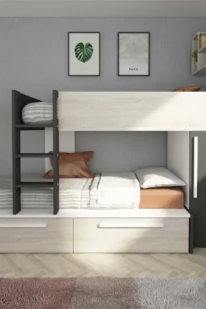 Stapelbed Fleur met kast & lades - grijs Exclusieve Aanbieding
