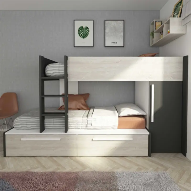 Stapelbed Fleur met kast & lades - grijs Exclusieve Aanbieding