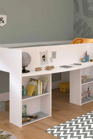 Halfhoogslaper Rue 90x200 met bureau - wit/grijs of wit/roze Tijdelijk Beschikbaar