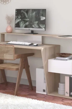 Bureau Bloom-157cm-1 lade,1 open compartiment-wit/eik Populair