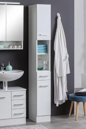 Weekendaanbieding Badkamer Ricca: spiegelkast, wastafelonderkast, kolomkast - wit