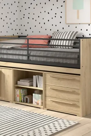 Beste Prijs Halfhoogslaper Sammie 90x200cm - met bureau en opbergruimte - eikdecor