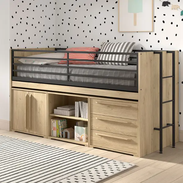 Beste Prijs Halfhoogslaper Sammie 90x200cm - met bureau en opbergruimte - eikdecor