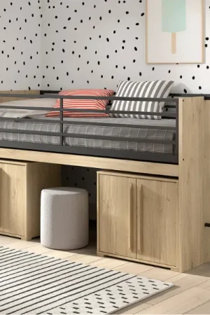 Weekendaanbieding Halfhoogslaper Sammie 90x200cm - met bureau en commodes - eikdecor