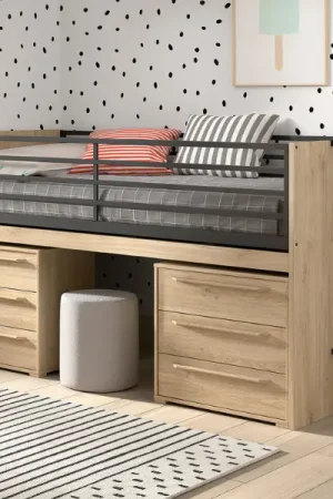 Halfhoogslaper Sammie 90x200cm - met bureau en ladekasten - eikdecor Flitsaanbieding