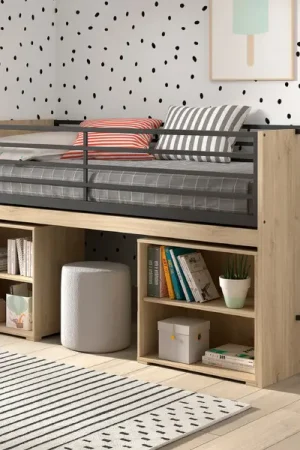 Koop Online Halfhoogslaper Sammie 90x200cm - met bureau en boekenrekjes - eikdecor
