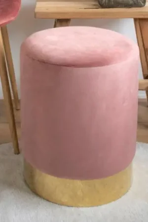 Direct Beschikbaar Poef Gamby | Ø34 x 43 cm | Roze velours / messing