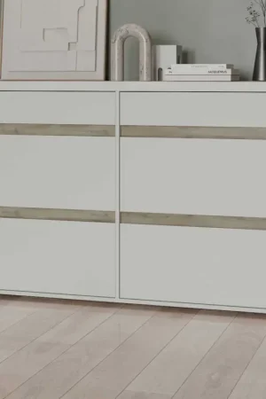 Lage Prijs Ladekast Clyde - met 6 lades - wit/eikdecor