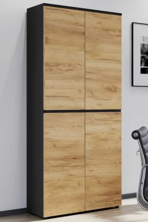 Direct Beschikbaar Archiefkast Miguel met 2 deuren en 4 legplanken - antraciet/eik