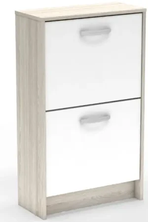 Exclusieve Aanbieding Schoenenkast Noni-2 opklapdeuren-Shannon eik/mat wit