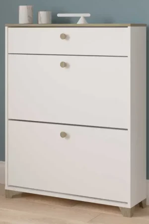 Gecertificeerd Schoenenkast Liva 2 opklapdeuren en 1 lade-Kronberg eik/mat wit