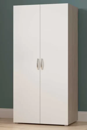 Op = Op Kleerkast Noni-2 draaideuren, 1 kledingroede en 3 legplanken-Shannon eik/mat wit