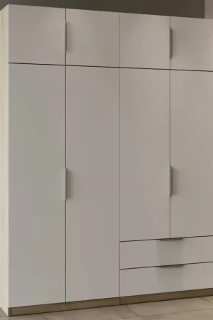 Rechtstreeks Van De Fabrikant Kledingkast Spectre 157cm 8 deuren & 2 lades - mat wit/eikdecor