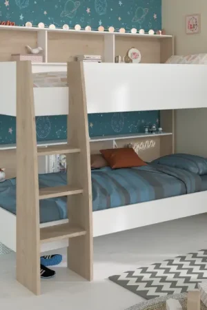 Veilige Betaling Stapelbed Shelby 90x200cm met opbergruimte - wit/eik