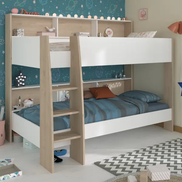 Veilige Betaling Stapelbed Shelby 90x200cm met opbergruimte - wit/eik