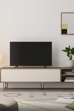 Tv-meubel Aelan 1 opklapdeur en 2 open vakken-notenhout/licht beige Express Levering
