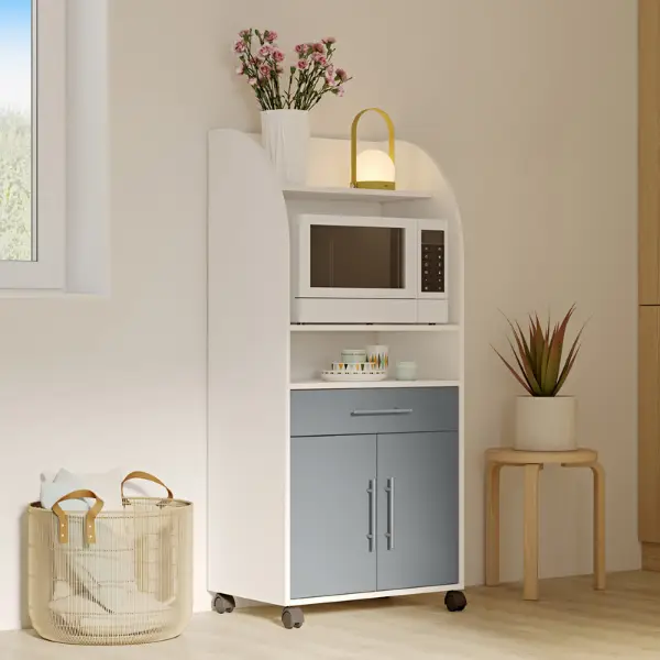 Bijzetkastje Jeanine voor microgolfoven - wit/celadon grijs Aanbieding