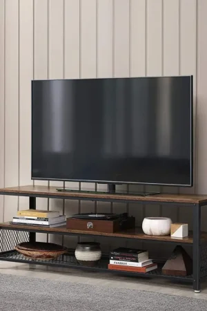 Salontafel/tv-meubel Bill 140x40 2 legplanken - rustiek bruin/zwart Betaalbaar