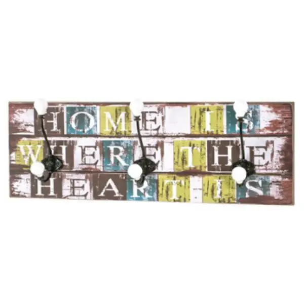 Wandkapstok met 3 zwarte metalen haken | 60 x 12 x 20 cm | Vintage-design Flitsaanbieding