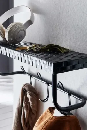 Wandrek met 3 haken en plank | 42 x 16 x 19 cm | Zwart Direct Beschikbaar