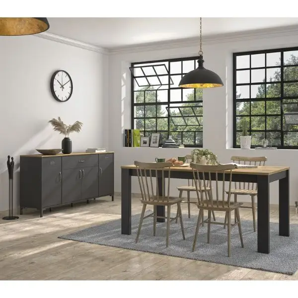Weekendaanbieding Eetkamerset Manno | Uitschuifbare eettafel en dressoir | Zwart