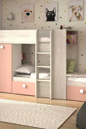 Stapelbed Beau (lattenbodem onderste bed niet inbegrepen) - roze/wit Favoriet
