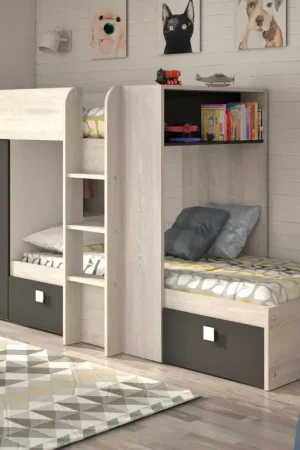 Speciale Aanbieding Stapelbed Beau (lattenbodem onderste bed niet inbegrepen) - grenen/grijs